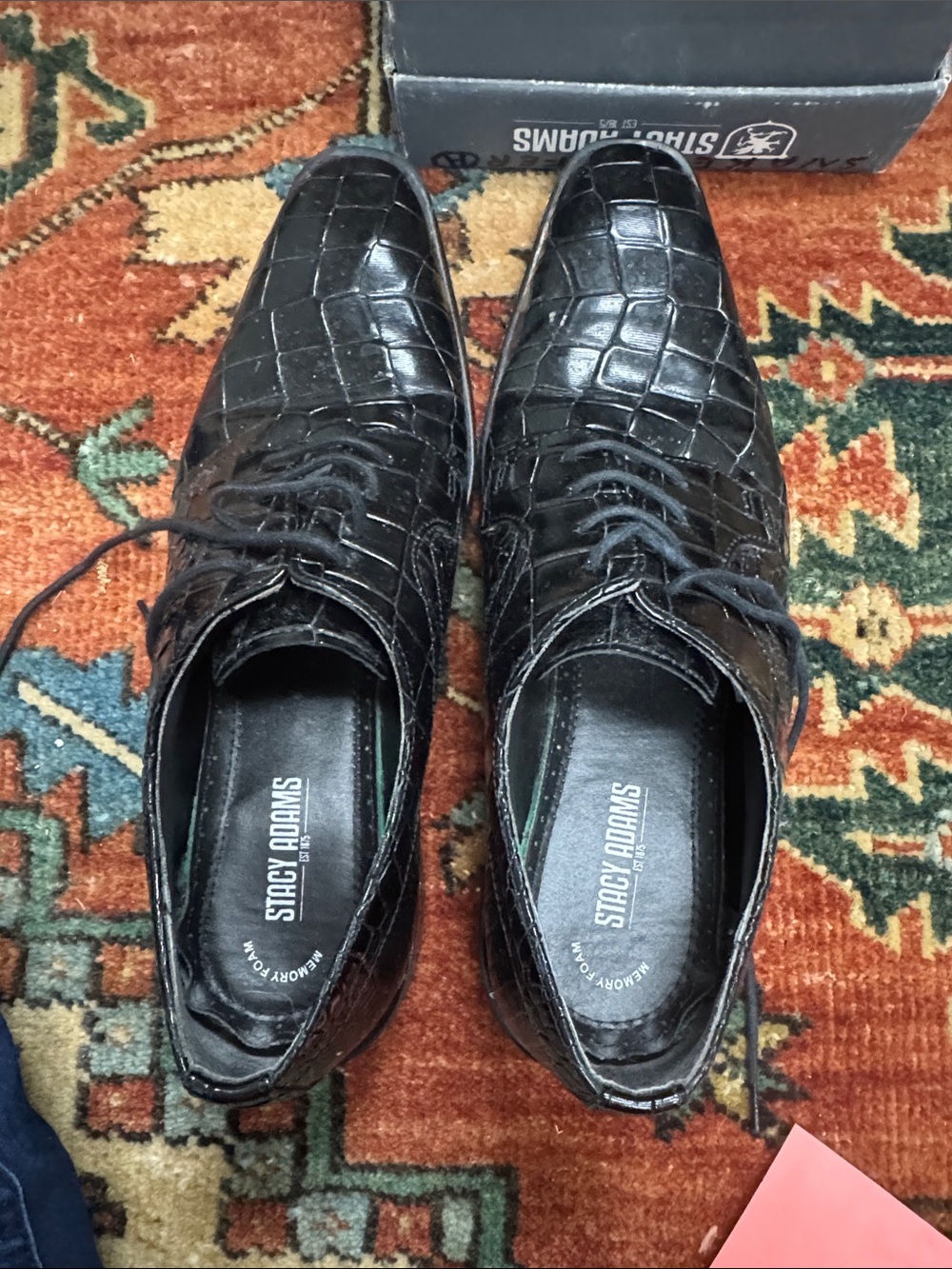 Stacy Adams Black Croc-Embossed Lace-Up Dress Oxfords